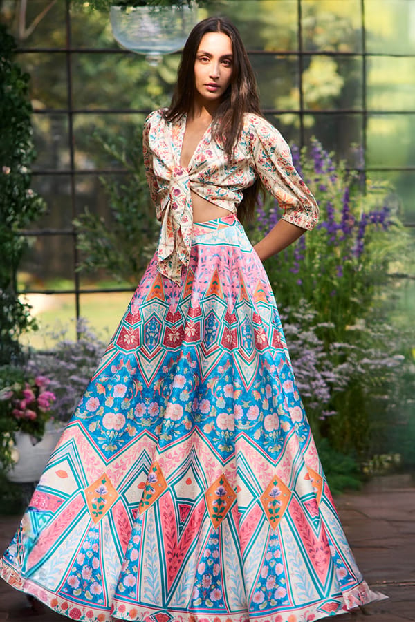 Floral Print Front-Tie Top & Mosaic Print Skirt — Dash and Dot