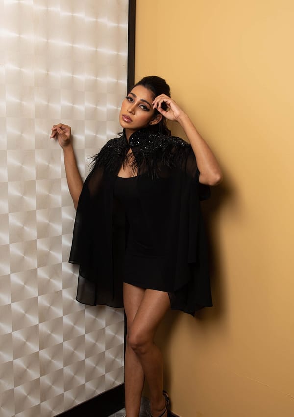 Black Georgette Front Open Cape with Black Embroidery — Richa Goenka