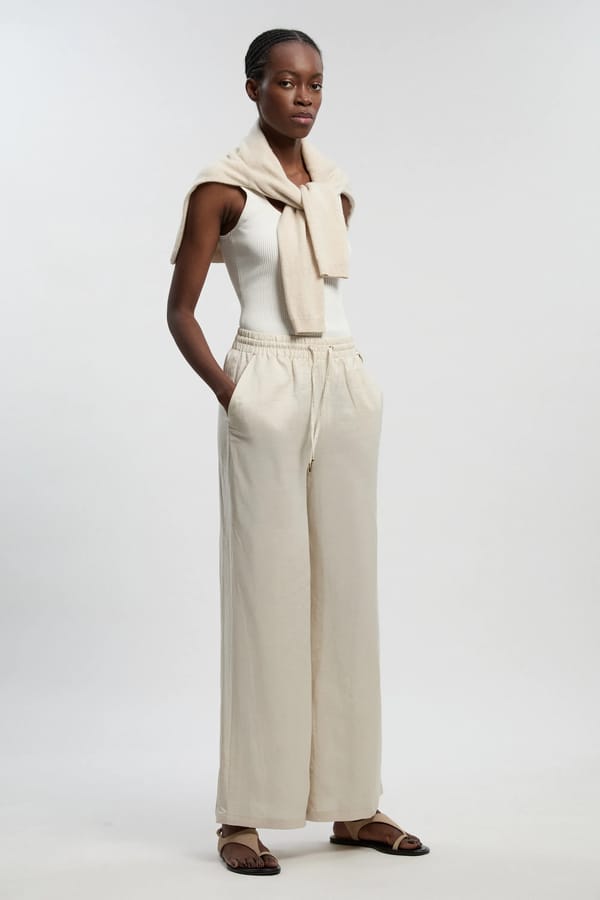 Stone Cotton Wide-Leg Drawstring Trousers — KAREN MILLEN