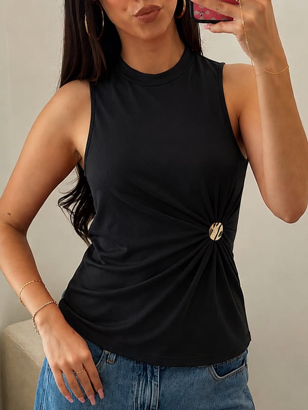 TrueStretch Black Button Detail Top — Femmella