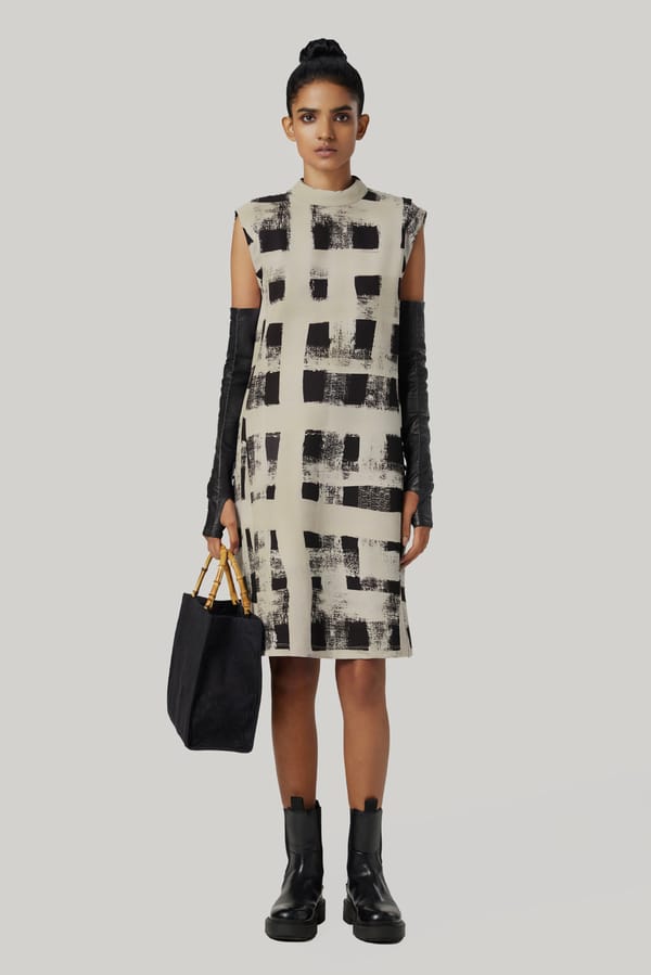 Mastic High-Neck Sleeveless Graphic Check Shift Dress — Genes Lecoanet Hemant