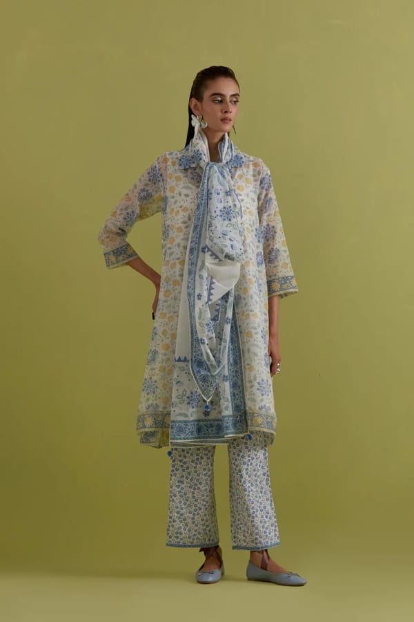 Off White Hand Block Printed Short Kurta Set — Upavita