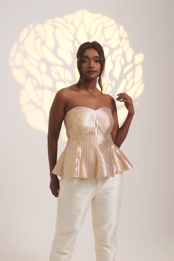 Rose Gold Metallic Corset and Trouser Co-ord Set — Gotta Kinari
