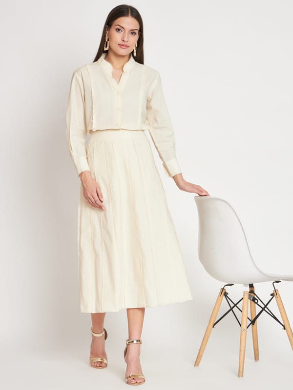 White Organic Cotton Shirt with A-Line Skirt — Gotta Kinari