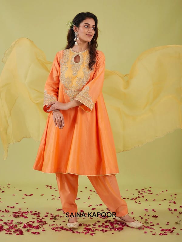 Short Kalidar Kurta with Salwar & Organza Dupatta — SAINA KAPOOR