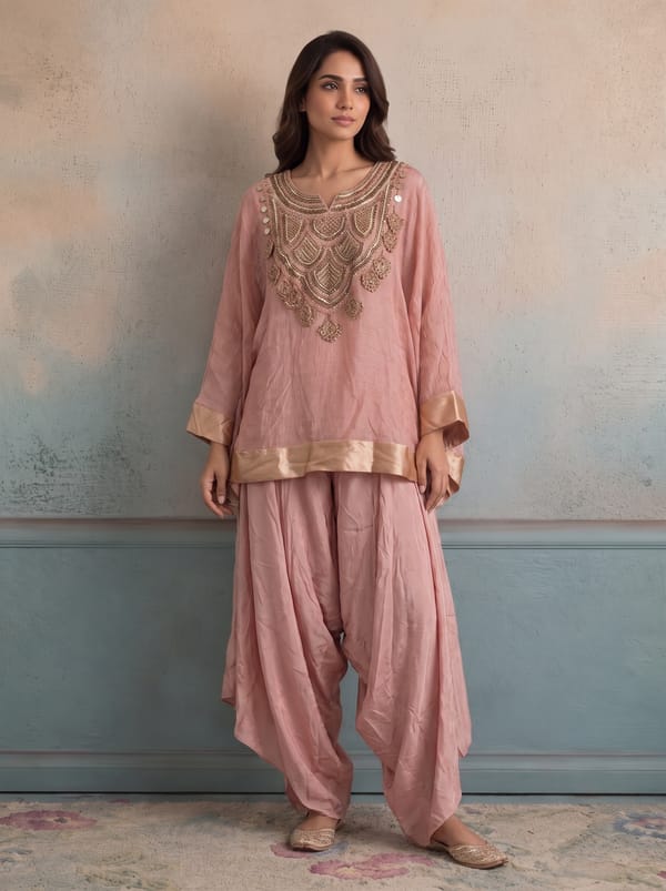 Pink Rosette Kurta Set — SUSHIL AGGARWAL