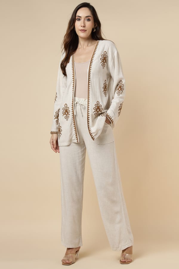 Natural Cotton Shrug and Wide-Leg Pants Co-ord Set — ROBIN