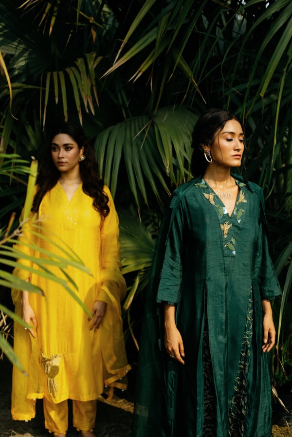 Green A-Line Embroidered Kurta Set with Dupatta — SHRISTICHETANI