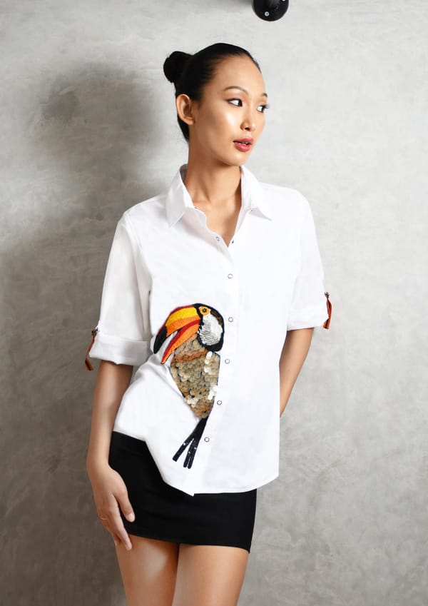 White Shirt with Toucan Embroidery — Richa Goenka