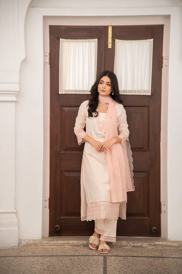 Light Peach Naima Kurta Set — Seher Jaipur