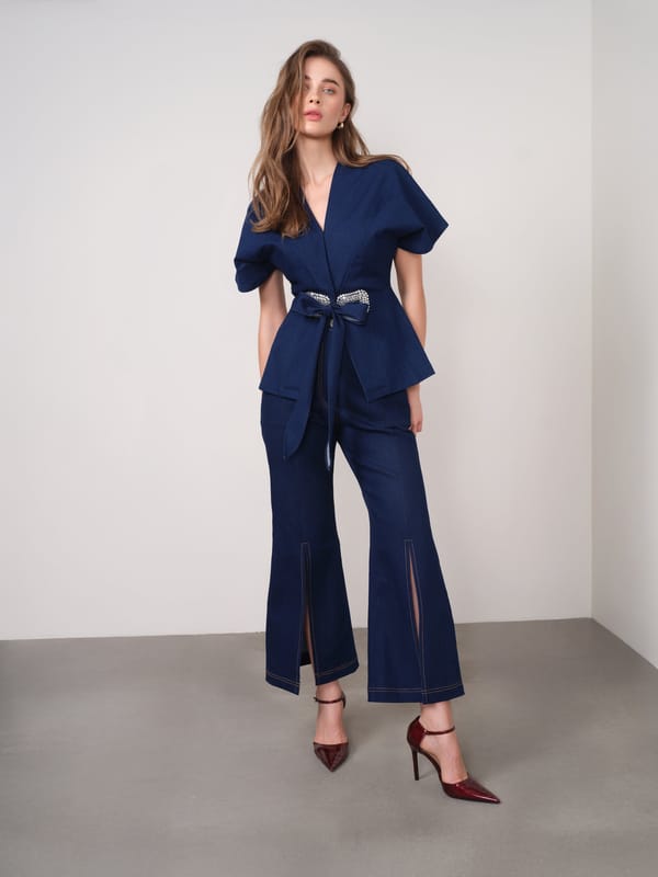 Dark Blue Slit-Hem Bootcut Jeans — MADISON