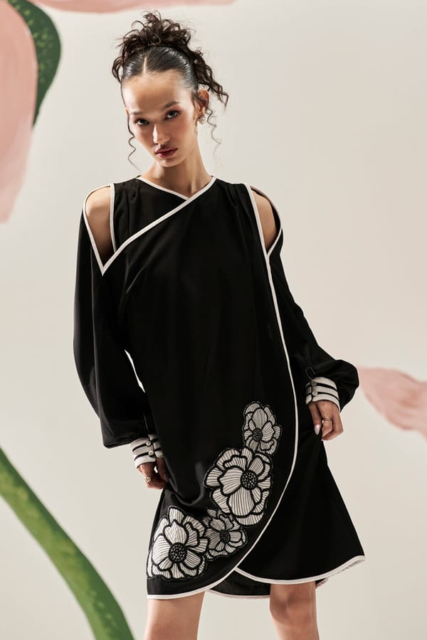 Flattering Cold Shoulder Applique Dress — BOHO-CHIC