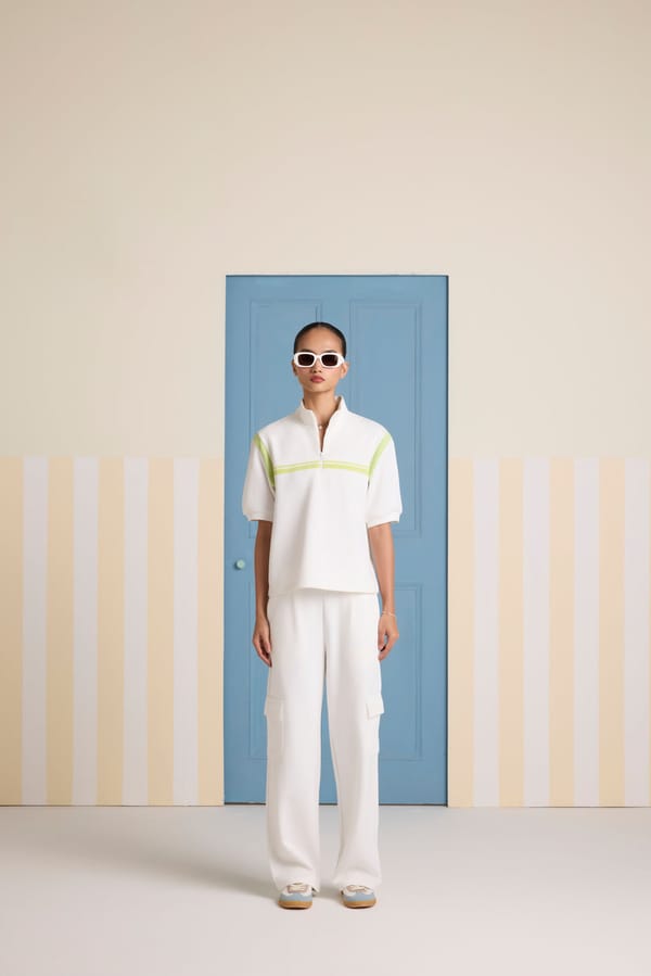 White Half-Zip Top and Wide-Leg Pants Co-ord Set — Muvazo