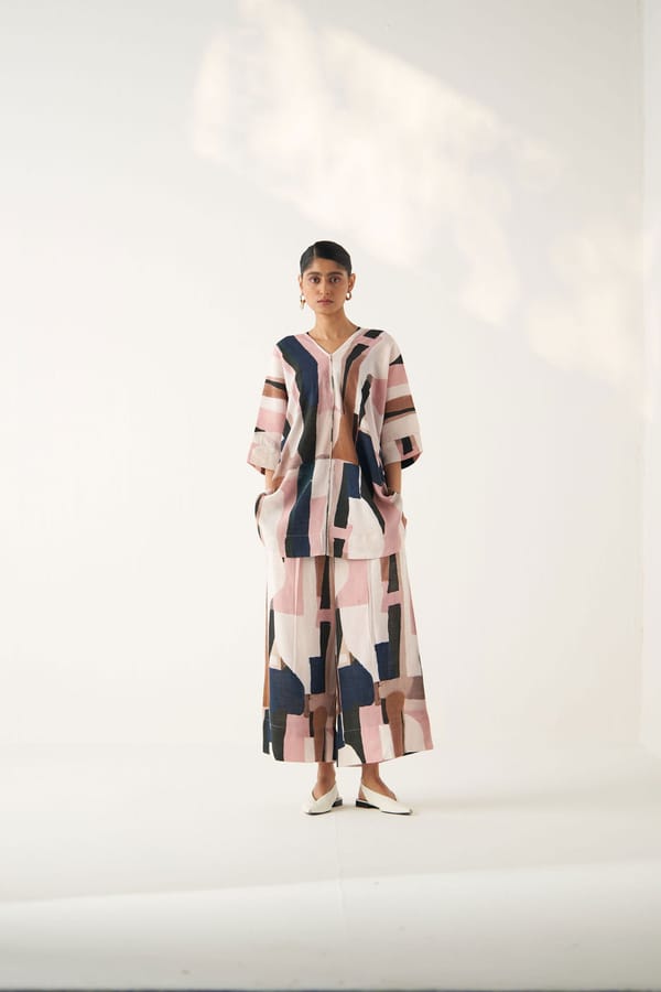 Multicolor Abstract Print V-Neck Kimono Top — Ofrida