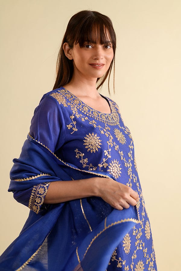 Persian Blue Gota Work Chanderi Suit Set — Kameez