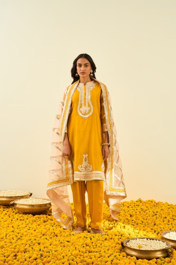 Mustard Princess-Cut Kurta Set with Salwar and Dupatta — Sheetal Batra