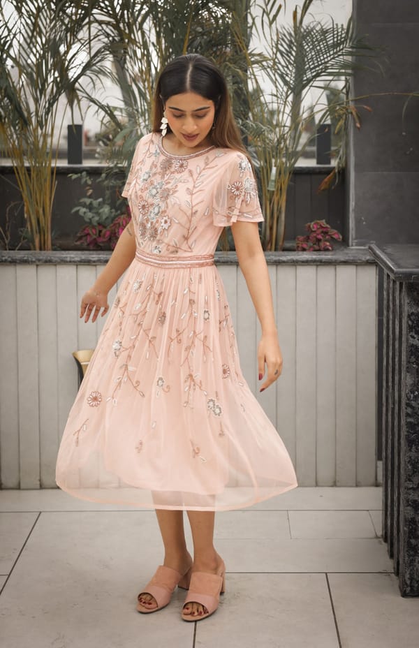 Blush Floral Embellished Tulle Dress — EDITION II