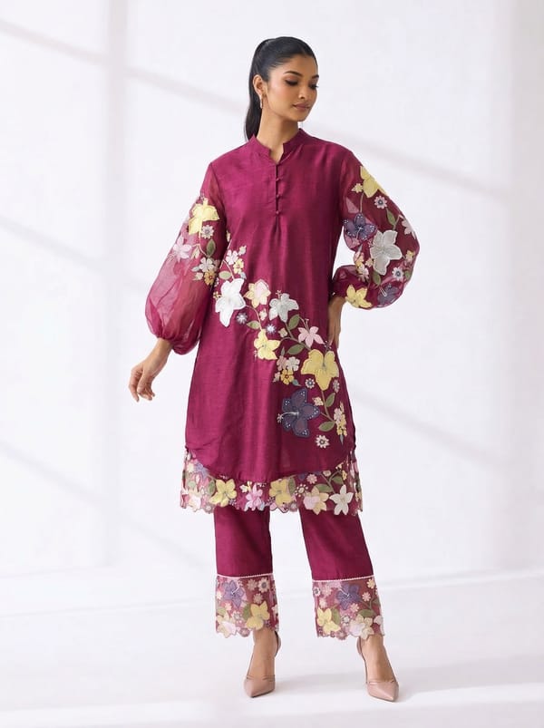 Rani Floral Applique Tunic and Cigarette Pant Co-ord Set — RUCHIKA MALLIKA LABEL