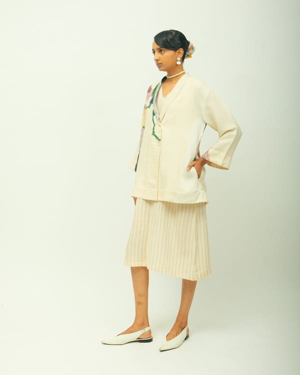Ivory Abstract Print Jacket and Midi Dress Co-ord Set — Ofrida