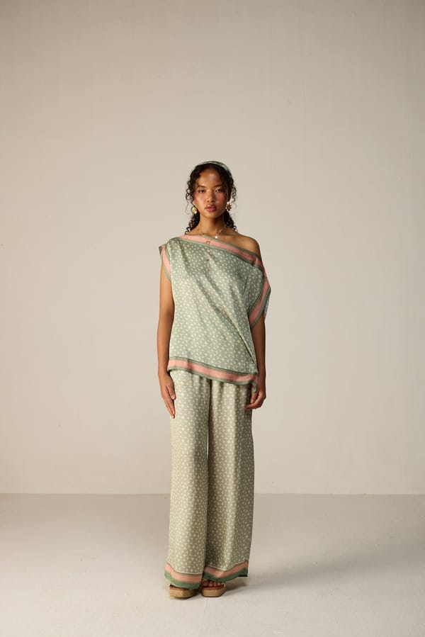 Orbit Sage Geometric Wide-Leg Trousers — Calling June