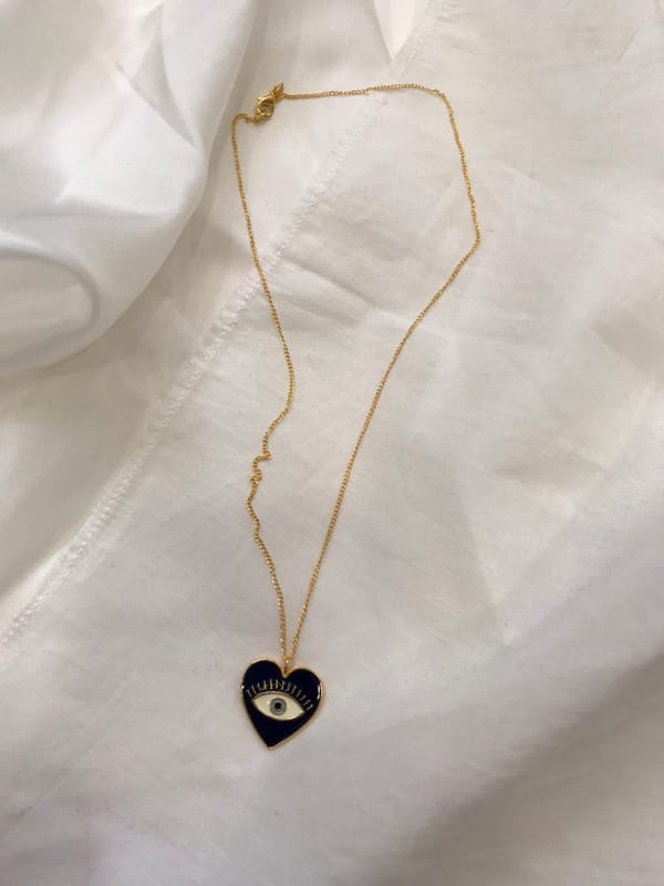 Heart Eye Enamel Neck Chain - Blue Gold — Azga