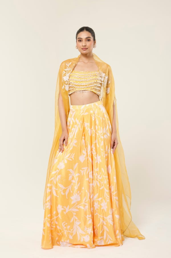 Sunkissed Printed Sharara Cape Set — LIBAS CAFE
