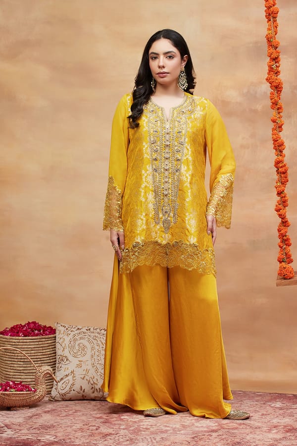 Ahilya Gulnaar Hand Embroidered Banarasi Dhoti — DAREISS