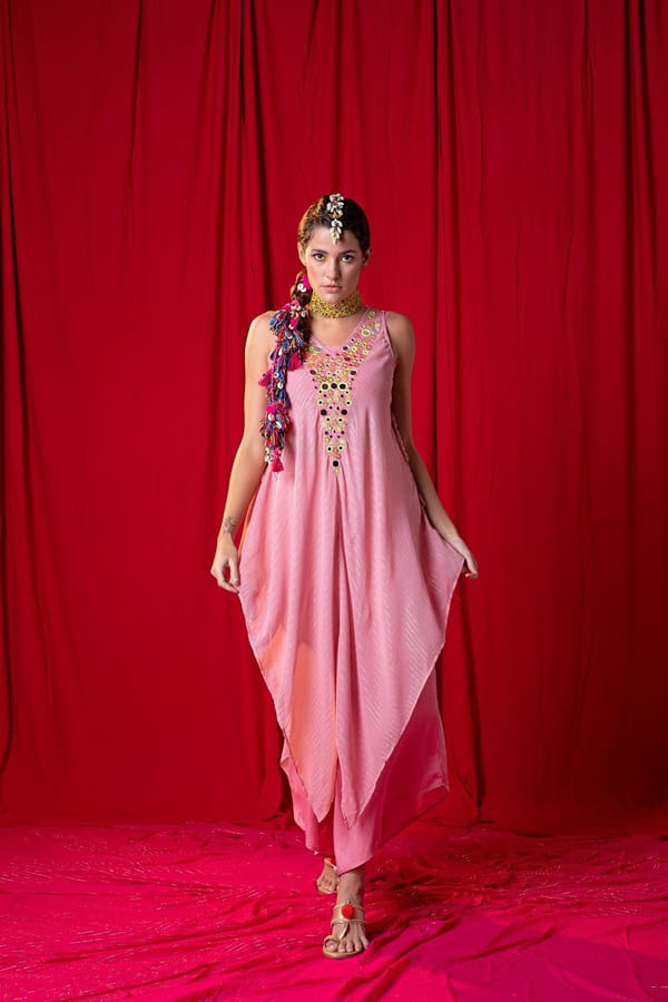 Moose Pink Shimmer Tunic and Palazzo Co-ord Set — EnEch