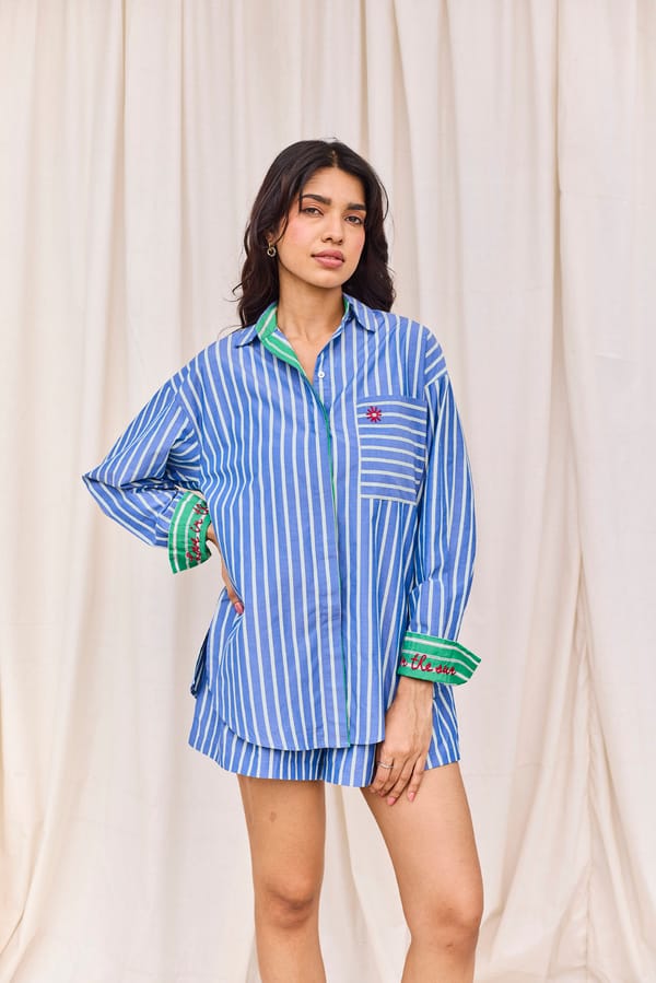 Blue & Green Striped Shirt & Short Set — Urban Suburban