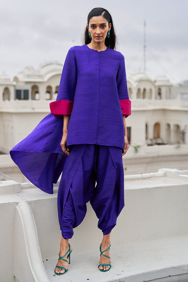 Royal Blue High-Low Top and Tulip Dhoti Co-ord Set — Dash and Dot