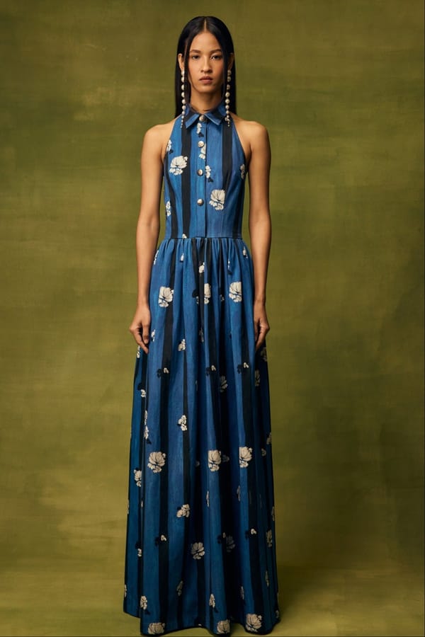 Blue Striped Floral Halter Maxi Dress — Pocketful Of Cherrie