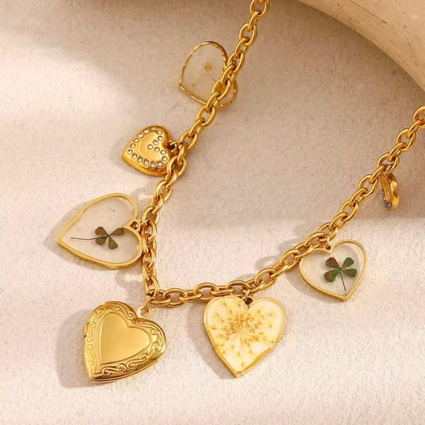 Multi Charm Vintage Heart Necklace, Seraphina — Inaya Accessories