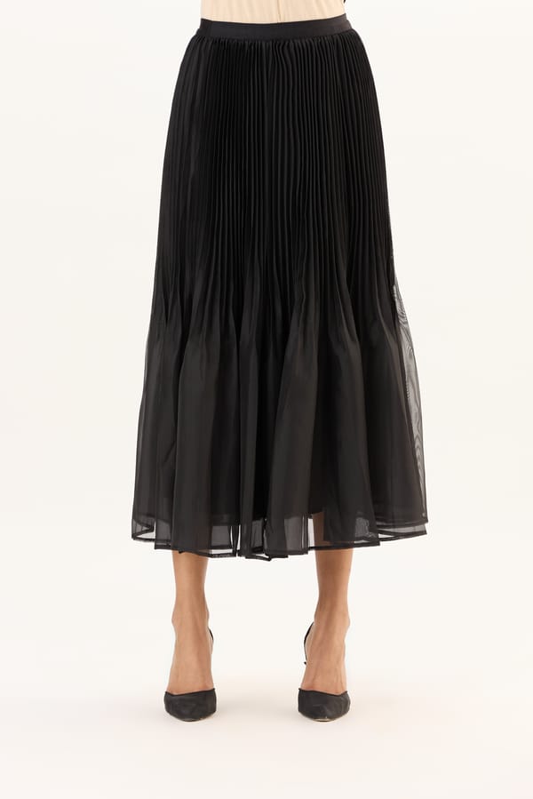 Black Pleated Organza Midi Skirt — Scarlet Sage