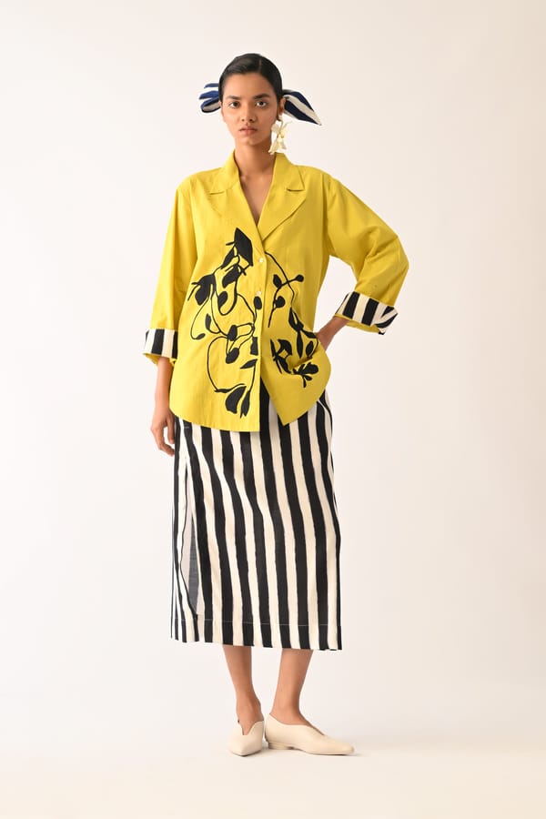 Yellow Poplin Appliqué Shirt with Lapel Collar — Ofrida