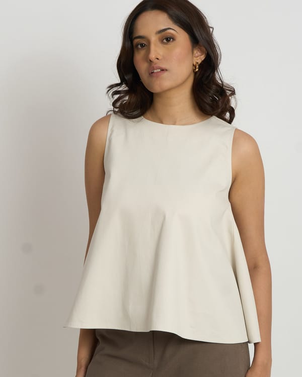 Cream Sleeveless Flowy Top with Back Button Opening — Loma Naturally