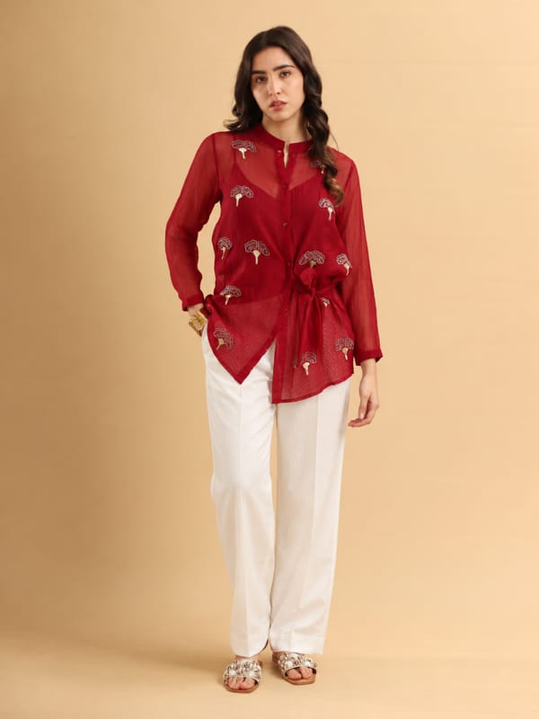 Elegance Embroidered Tie-Waist Tunic — ANISETTE