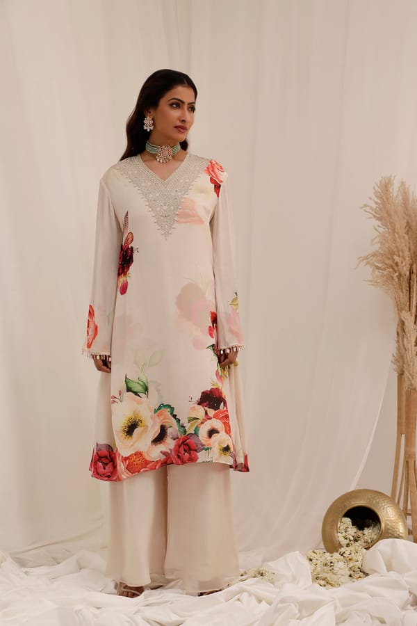 Gul Dasta A-line kurta set — Surkh Syahi