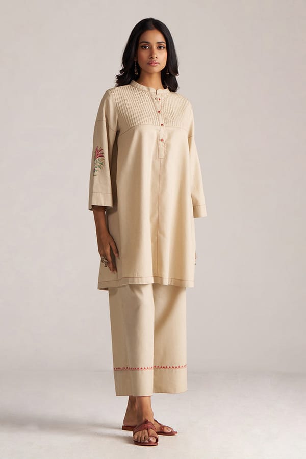 Brown Rice Straight Kurta and Wide-Leg Pants Co-ord Set — Ganga Fashions Pvt Ltd