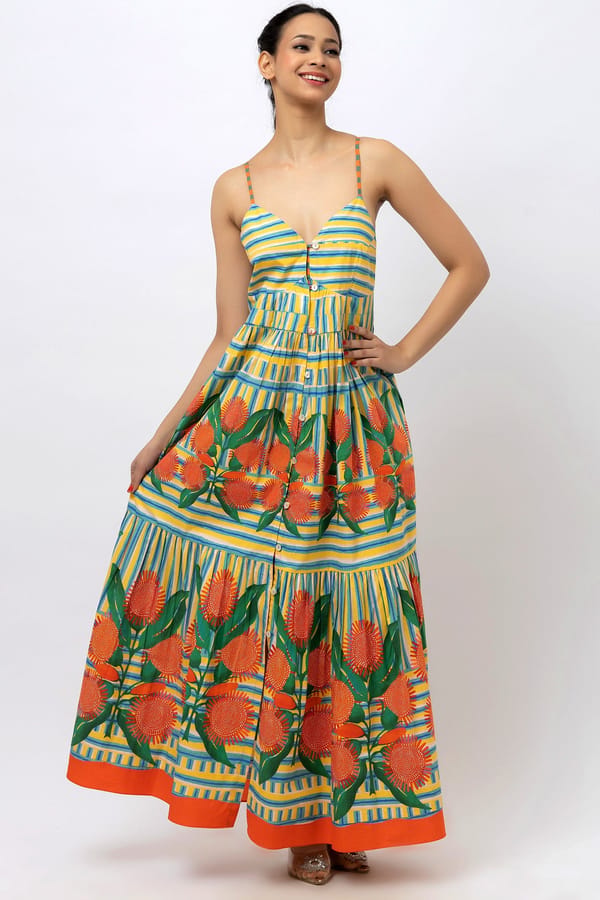 Tie-Up Sunflower Breeze Dress — Jungle Marigold