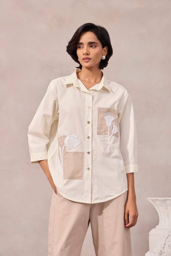 Vanilla Cloud Cotton Poplin Applique Shirt — 63East