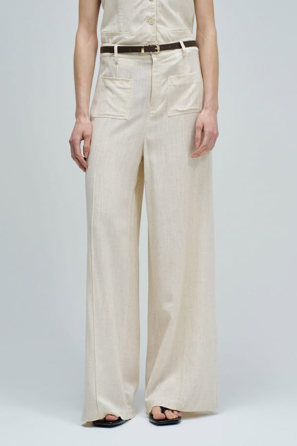 Medium Beige High-Rise Wide-Leg Trousers with Belt — SALSA JEANS