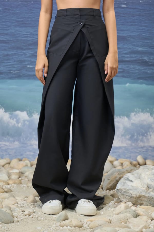 Black Premium Poly Wool Relaxed Fit Trousers — Genes Lecoanet Hemant