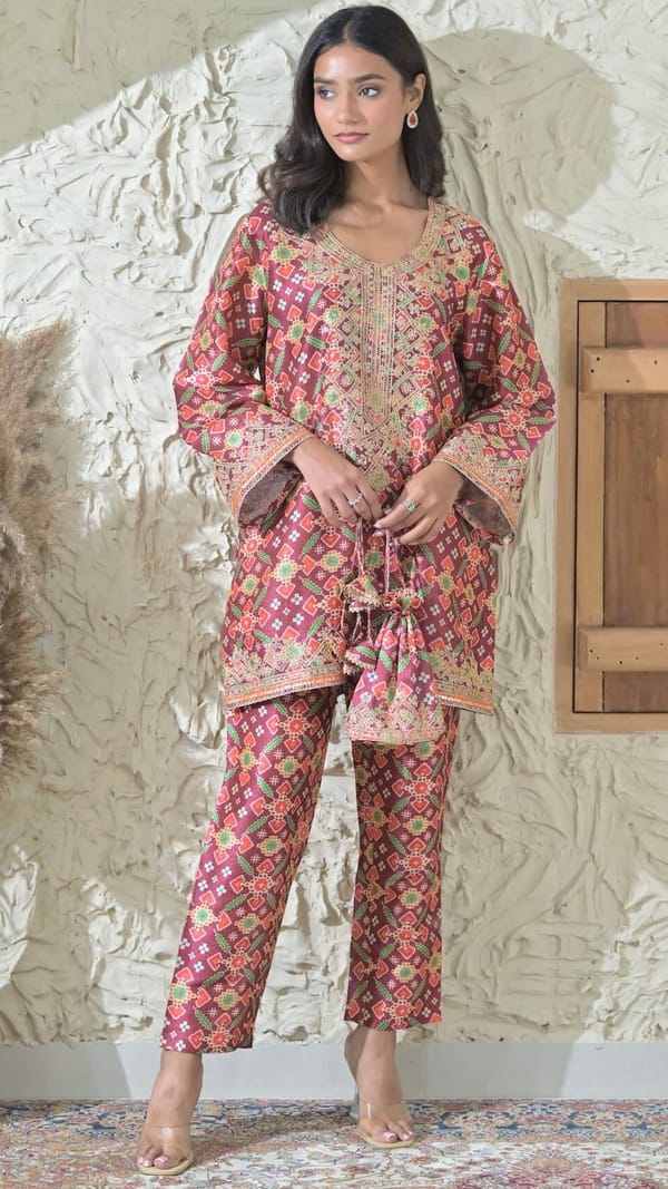 Maroon Patola Printed Phiran Co-ord Set — Kylee Fashions