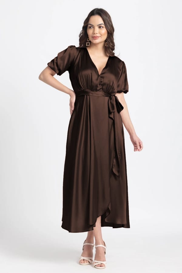 Choco Lustre Surplice Midi Dress — Julo