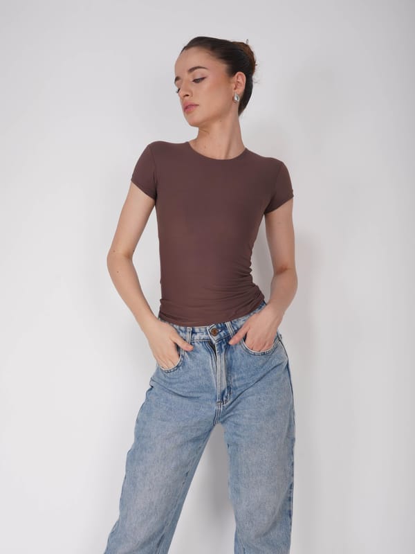 Brown Double Layered Fitted Tee-Drift Tee (Coco) — Select Staples
