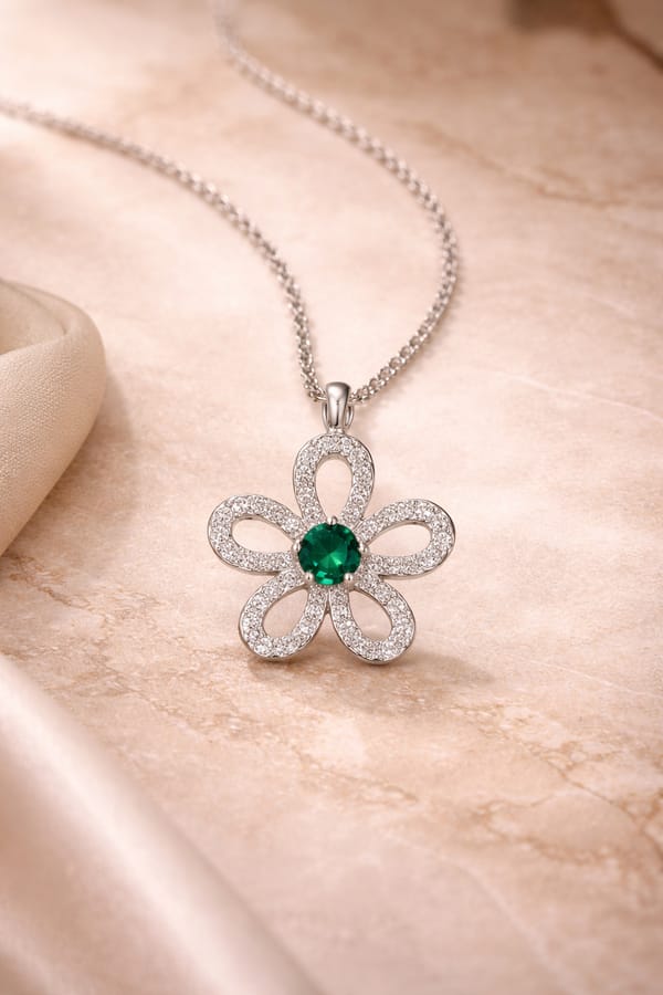 Emerald Bloom Floral Pendant Necklace — SilvPop Jewels
