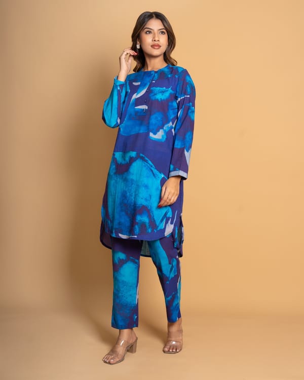 Ocean Ombre Digital Print Blue Cotton Kurta Set (Set of 2) — Kameez