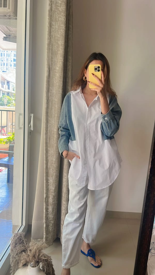 Denim Patch Poplin Shirt — CLOSET AFFAIR