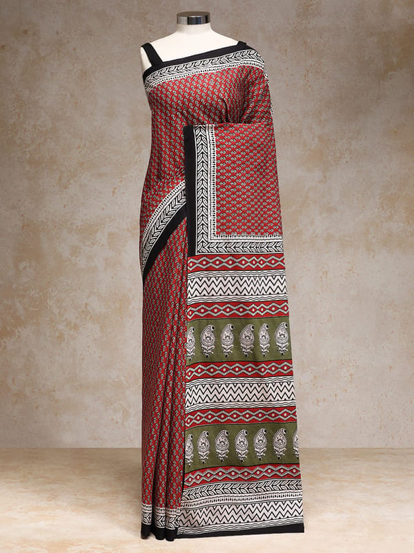 Terracotta Red Handblock Printed Mango Motif — BINKS