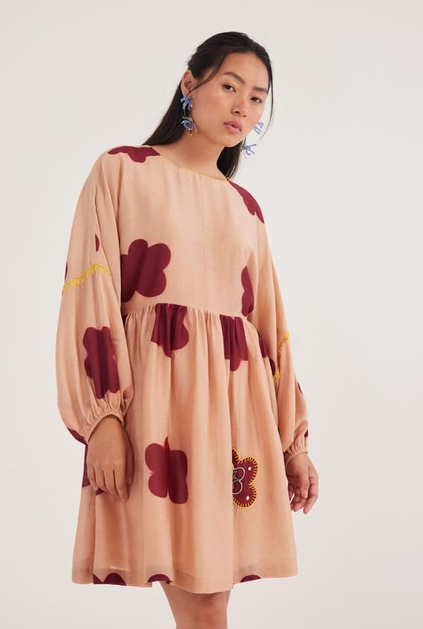 Beige Floral Printed Oversized Smock Mini Dress — JODI